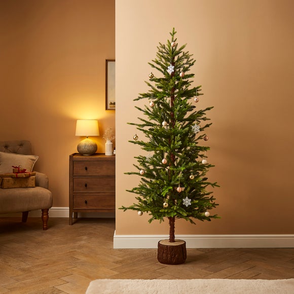 6ft Slim Alpine Christmas Tree with Wood Effect Base