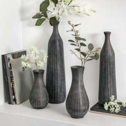 Clopton Antique Grey Metal Fluted Vase - thumbnail 3