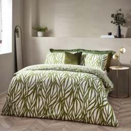 HÖEM Frond Cotton Rich Olive Duvet Cover & Pillowcase Set - thumbnail 1