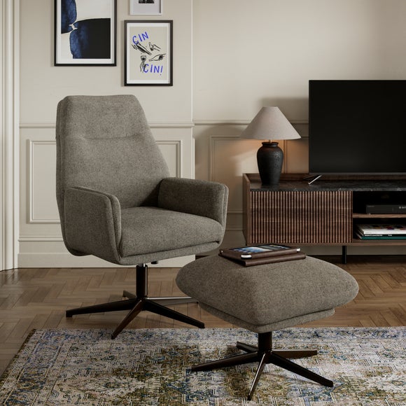 Brook Basketweave Swivel Recliner Chair and Footstool - image 1
