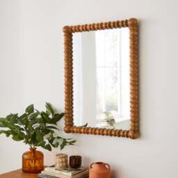 Turned Mango Wood Rectangle Wall Mirror - thumbnail 1
