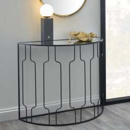 Caprisse Mirrored Glass Half Moon Console Table - thumbnail 1