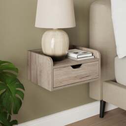 Cilla 1 Drawer Floating Bedside Table, Grey Oak Effect - thumbnail 1
