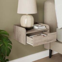Cilla 1 Drawer Floating Bedside Table, Grey Oak Effect - thumbnail 2