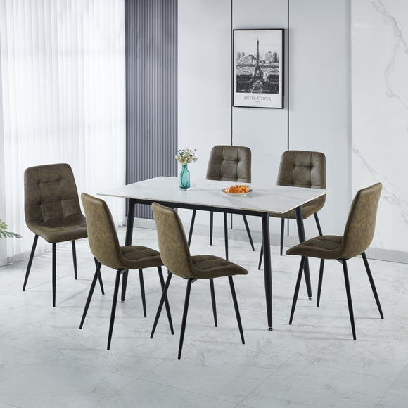 Fenton 4 Seater Dining Table Set with 6 Olive Suede Dining Chairs - image 1