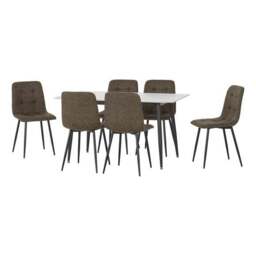 Fenton 4 Seater Dining Table Set with 6 Olive Suede Dining Chairs - thumbnail 2