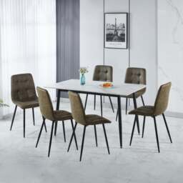 Fenton 4 Seater Dining Table Set with 6 Olive Suede Dining Chairs - thumbnail 1