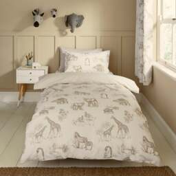 Sketched Animal 100% Cotton Duvet Cover & Pillowcase Set - thumbnail 1