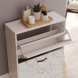 Vida Designs 2 Tier Marble Effect Shoe Cabinet - thumbnail 4