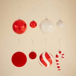 Pack of 30 Red & White Baubles - thumbnail 3