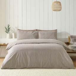 Catherine Lansfield Stripe 100% Brushed Cotton Reversible Duvet Cover & Pillowcase Set - thumbnail 2
