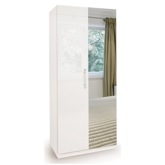 Angel Double Wardrobe, White High Gloss & Mirrored - image 1