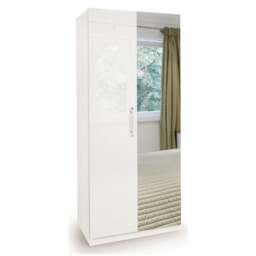 Angel Double Wardrobe, White High Gloss & Mirrored - thumbnail 1
