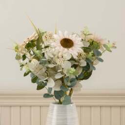 Artificial Cream Sunflower Bouquet & Fresh Linen Candle Gift Set - thumbnail 5