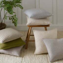 Ticking Stripe Piped Cotton Square Cushion Cover - thumbnail 4