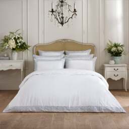 Dorma Elmley Embroidered 100% Cotton Sateen Duvet Cover & Pillowcase Set - thumbnail 1