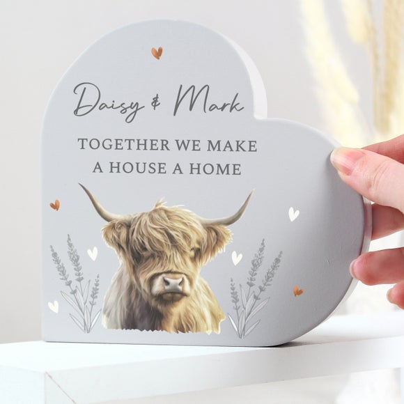 Personalised Highland Cow Wooden Heart Ornament - image 1