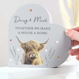 Personalised Highland Cow Wooden Heart Ornament - thumbnail 1