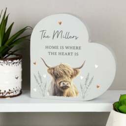 Personalised Highland Cow Wooden Heart Ornament - thumbnail 2