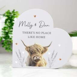 Personalised Highland Cow Wooden Heart Ornament - thumbnail 4