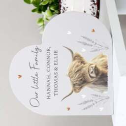 Personalised Highland Cow Wooden Heart Ornament - thumbnail 3