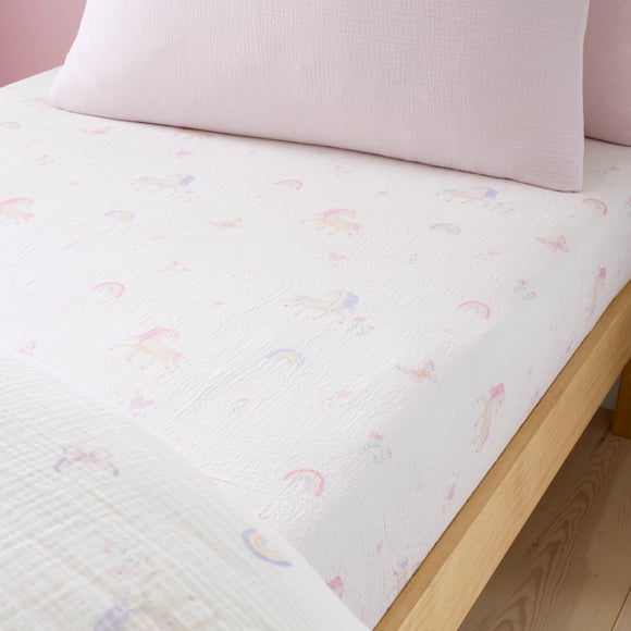 Set of 2 Unicorn Cotton Muslin Fitted Sheets - image 1