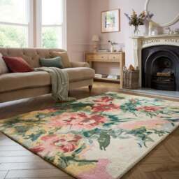 Painted Floral Wool Rug - thumbnail 1
