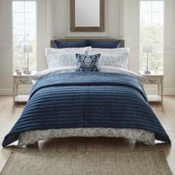 Dorma Remington Cotton Velvet Blue Bedspread - thumbnail 1