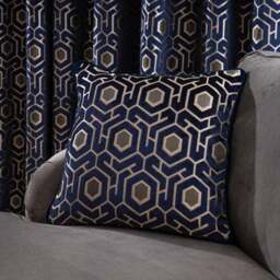 Geo Cut Navy Velvet Cushion - thumbnail 3