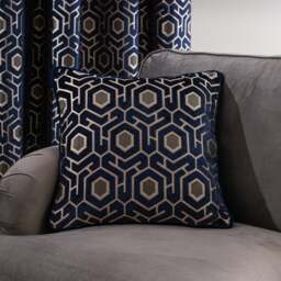 Geo Cut Navy Velvet Cushion - thumbnail 1