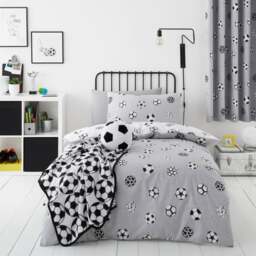 Football Grey and White Reversible Duvet Cover and Pillowcase Set - thumbnail 1