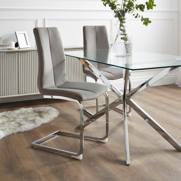 Glass Dining Table Jamison Dining Chairs Wood Grey Velvet Velvet