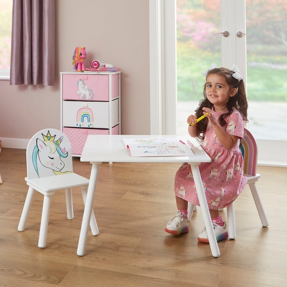 Liberty House Kids Unicorn Table And Two Chair Set by Dunelm