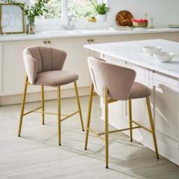 Kiley Bar Stool with Gold Legs, Velvet - thumbnail 2