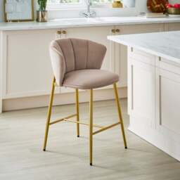 Kiley Bar Stool with Gold Legs, Velvet