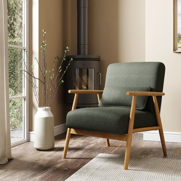Alpine Boucle Spindle Wooden Arm Accent Chair by Dunelm