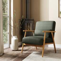 Alpine Boucle Spindle Wooden Arm Accent Chair - thumbnail 1