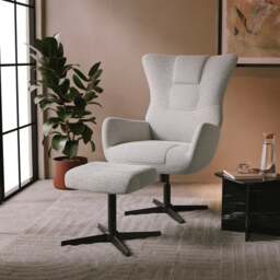 Kara Highback Chenille Swivel Chair and Footstool - thumbnail 1
