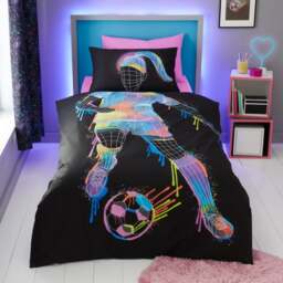 Football Graphic Girl Single Duvet Cover and Pillowcase Set - thumbnail 1