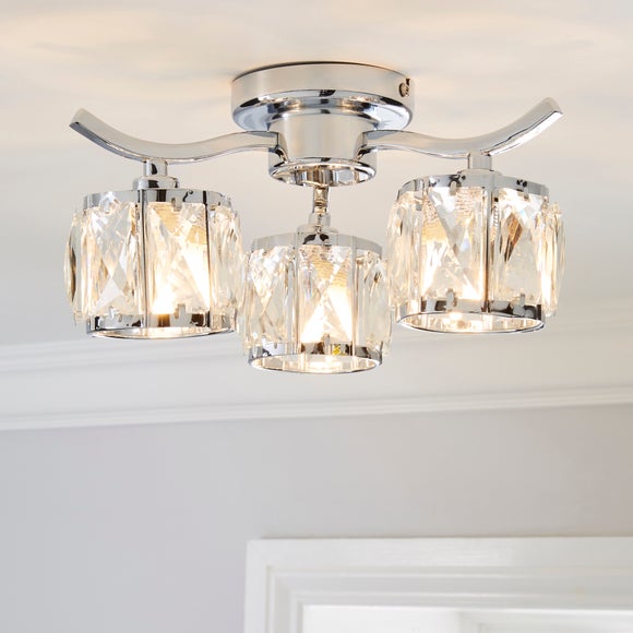 Kleio 3 Light Glass Chrome Semi Flush Ceiling Light - image 1