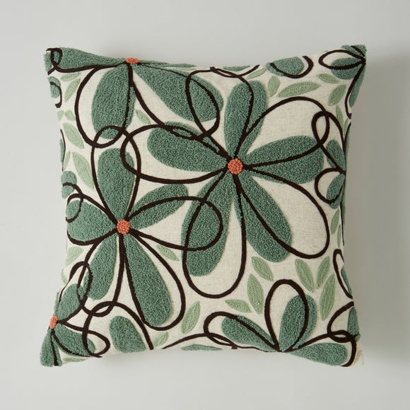Crewel Work Floral Square Cushion - image 1