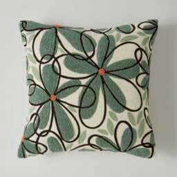 Crewel Work Floral Square Cushion