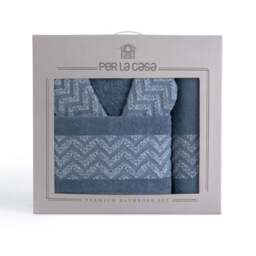 Per La Casa Set of 5 Denim Blue Rakka Jacquard Medium Bathrobe & Towels - thumbnail 6