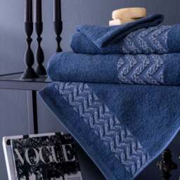 Per La Casa Set of 5 Denim Blue Rakka Jacquard Medium Bathrobe & Towels - thumbnail 2