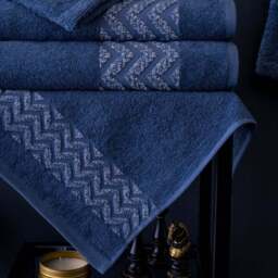 Per La Casa Set of 5 Denim Blue Rakka Jacquard Medium Bathrobe & Towels - thumbnail 4