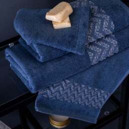 Per La Casa Set of 5 Denim Blue Rakka Jacquard Medium Bathrobe & Towels - thumbnail 3