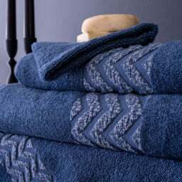 Per La Casa Set of 5 Denim Blue Rakka Jacquard Medium Bathrobe & Towels - thumbnail 5