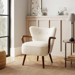 Eliza Ivory Borg Wooden Arm Cocktail Chair - thumbnail 1