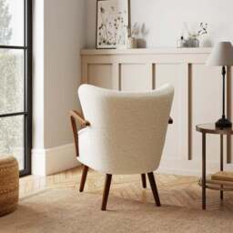 Eliza Ivory Borg Wooden Arm Cocktail Chair - thumbnail 2