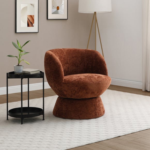 Tulip Chenille Curved Swivel Accent Chair by Dunelm